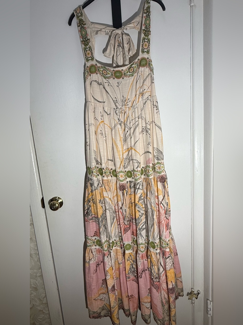 Anthropologie Floral Maxi Dress in Blush, Cream & Green Accents - Picture 11 of 12